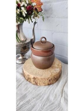 Vintage Sango Canyon Sienna Stoneware Lidded Jar Rustic Pottery 8601